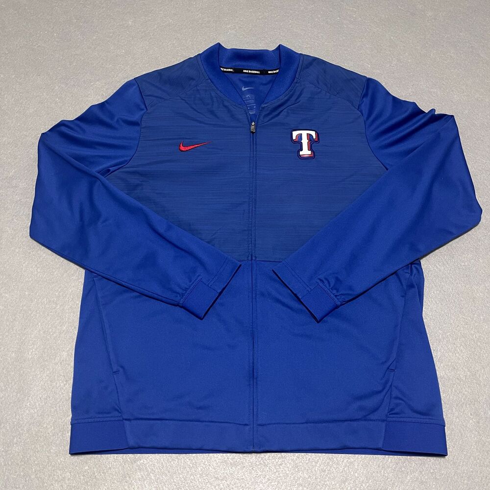 Texas Rangers Jacket Mens Medium Royal Blue Nike Embroidered Logo MLB Full Zip